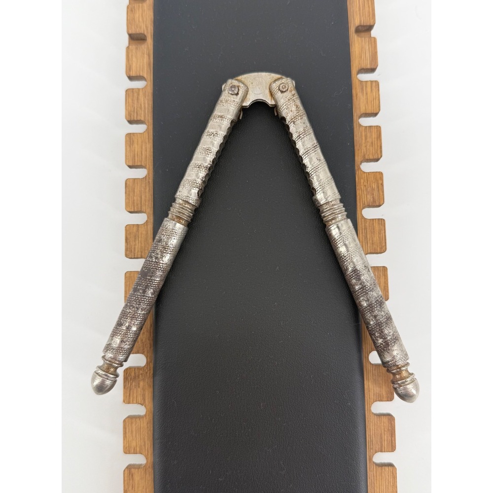 HMC‎ Vintage Nutcracker Tool OS Metal Silver Textured Hinge Industrial Rustic